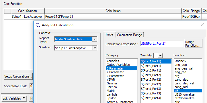 Add/Edit Calculation WIndow. Report Type set to Modal Solution Data. 