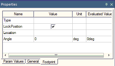 Properties Dialog, Footprint tab.