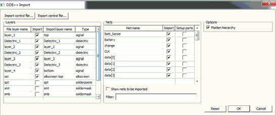ODB++ Import dialog