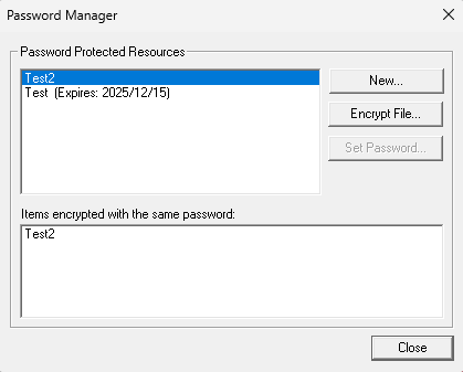 Password Manager Window Password Manager Window with Encrypt File active