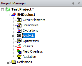 Project Manager Window > Active Design Folder > Analysis