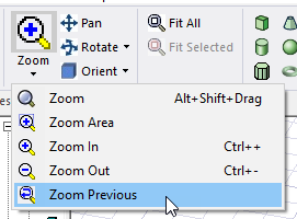 Zoom drop-down menu, Zoom Previous button highlighted.