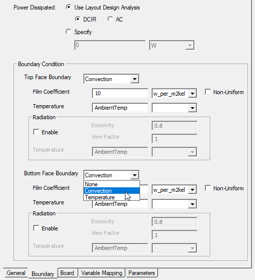 Boundary tab of the Insert Layout Component dialog box for thermal solution types