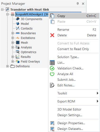 Example Shortcut Menu