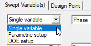 Swept Variables tab, Single Variable selected.S