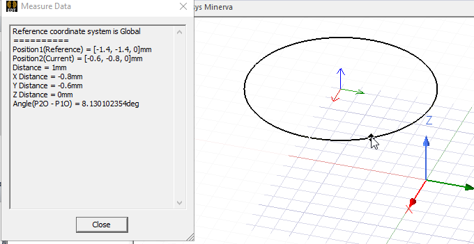 Modeler window. Mouse pointer on a point in the circumference.
