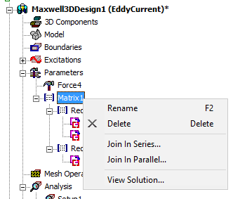 access to reduce matrix options from the Project Manager tree