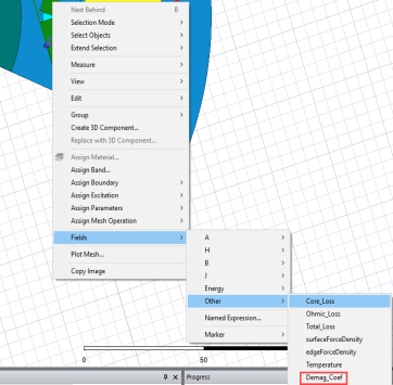 Access to the Demag Coefficient field from the right-click Fields, other menu