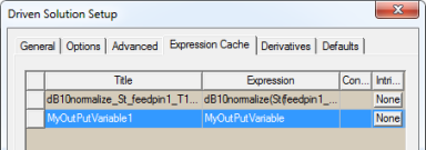 Driven Solution Setup dialog, Expression Cache  tab.