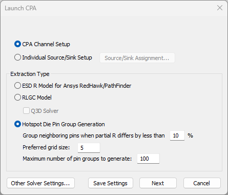 Hotspot Die Pin Group Generation Options