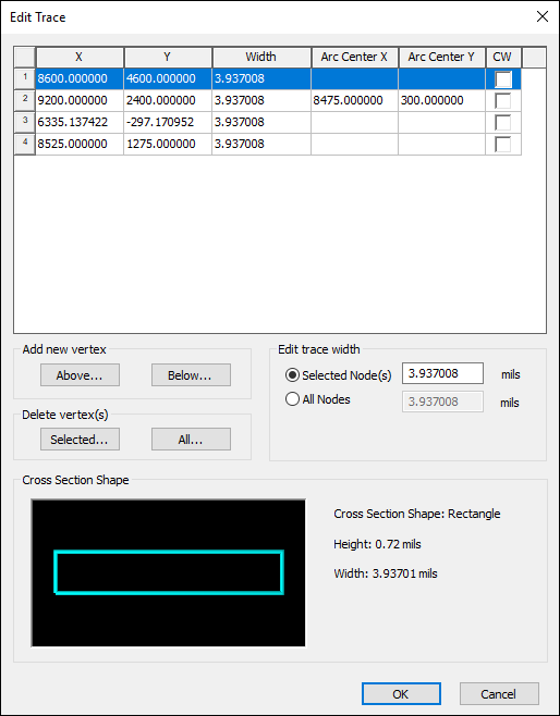 Edit Trace window