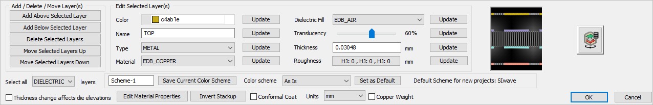 Layer Stackup Editor Bottom Pane