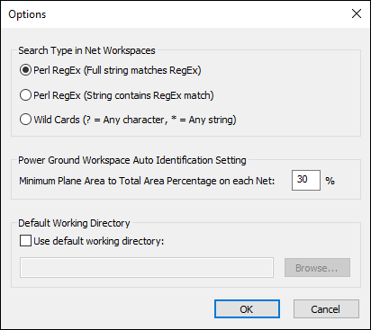 Options window