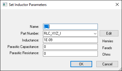 Set Inductor Parameters Window
