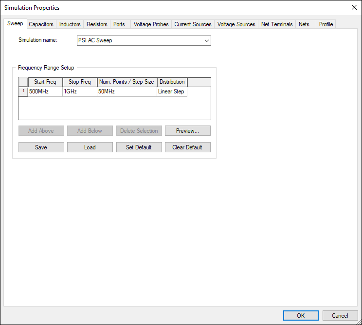 Simulation Properties - Sweep