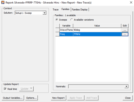 Report setup dialog