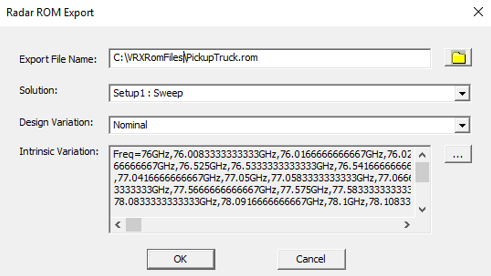 Radar ROM Export dialog.