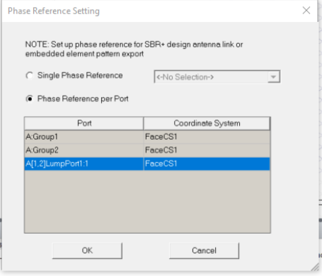 Phase Reference Setting dialog.