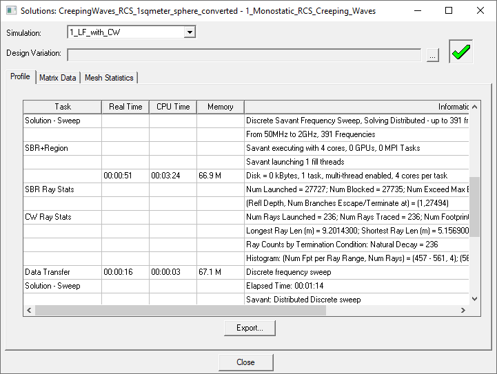 Solutions dialog, Profile tab.
