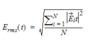 Equation for the RMS value of the electric field at time t.
