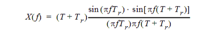 An equation describing a Fourier transform of a finite rise-time pulse, in Hertz