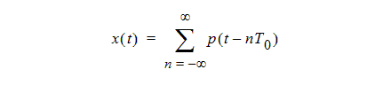 An equation that describes a periodic signal expressed as an infinite summation of delayed pulses