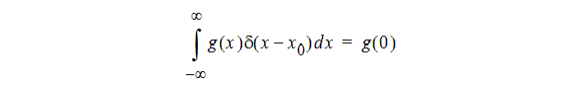 The integral from negative infinity to infinity of g of x times dirac delta function of x dx equals g of 0.