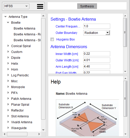 Antenna Settings dialog
