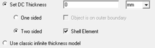 Set DC Thickness option enabled, Two sided option enabled, Shell Element selected.