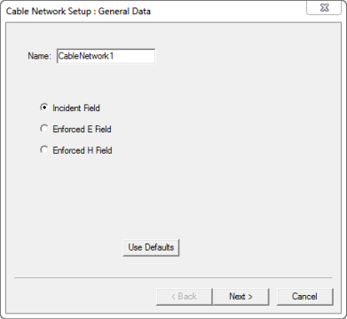 Cabble Network Setup: General Data dialog.