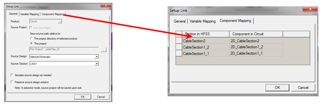 Setup Link, Component Mapping tab.