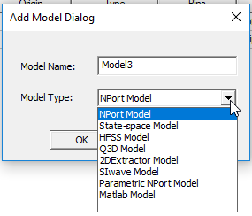 Add Model dialog. Model type field set to N-Port Model.