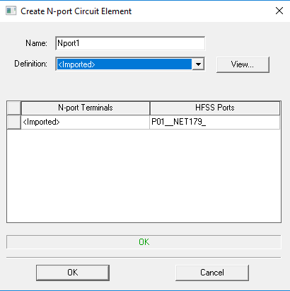 Create N-Port Circuit Element dialog.