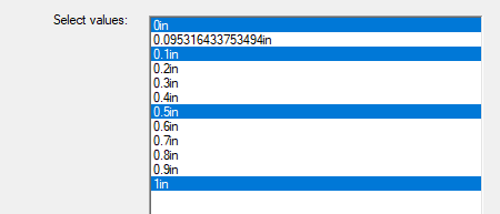 Select values groupbox, selected values highlighted.