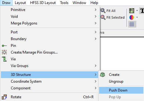 Draw Menu > 3D Structure > Push Down