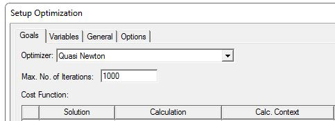Setup Optimization Dialog