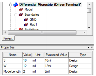 Properties panel displayed in the project manager window.