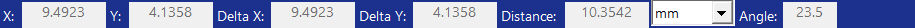 Status bar with XY coordinates, delta XY, and distance.