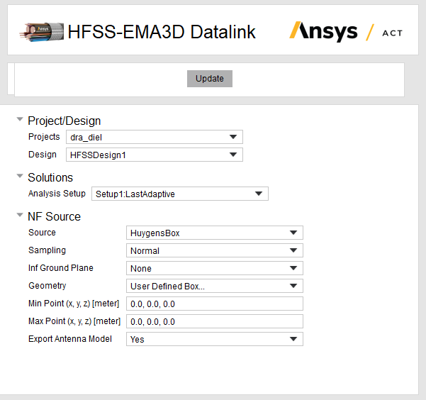  HFSS-EMA3D ACT Toolkit window.