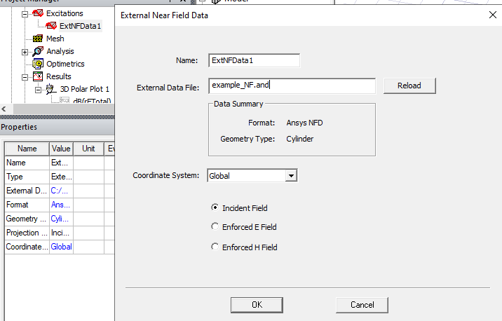 External Near Field Data dialog.