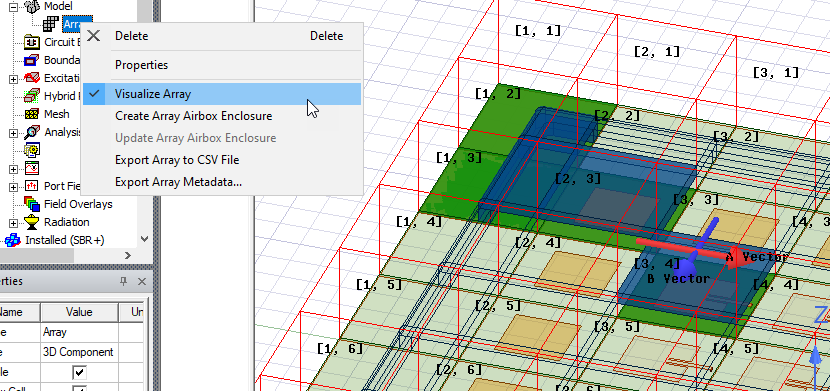 Array shortcut menu. Visualize Array option highlighted.