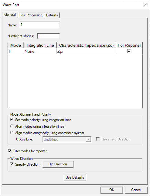 Wave Port dialog, General tab.