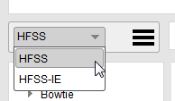 Drop-down menu, HFSS option highlighted.