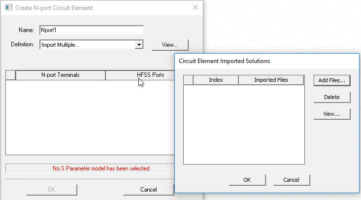 Circuit Element Import Solutions dialog.