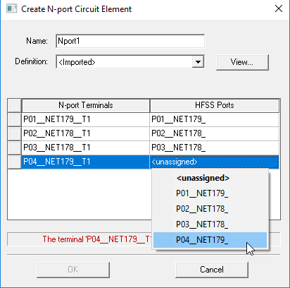 Create N-Port Circuit Element dialog.