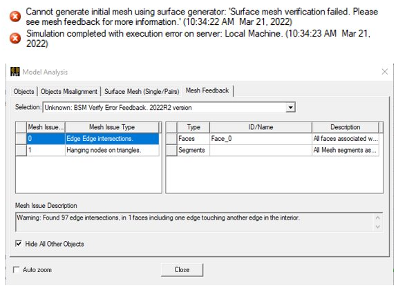 Model analysis windfow, Mesh Feedback tab. 