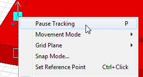 Modeler righ-click menu. Pause Tracking option highlighted.