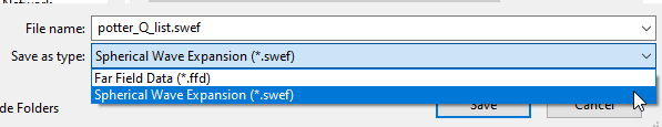 Save As field set tp Spherical Wave Expansion(*.swef).