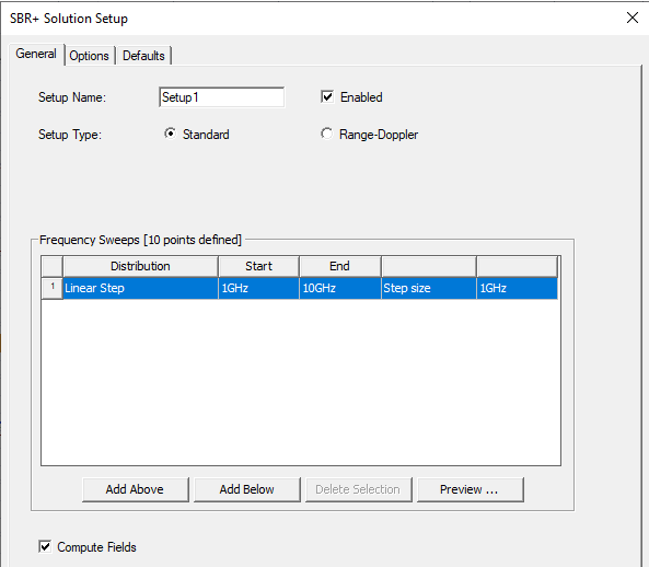 SBR+ Solution setup dialog.