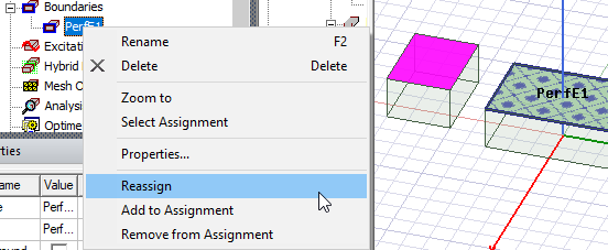 Boundary shortcut menu, Reassign option highlighted.
